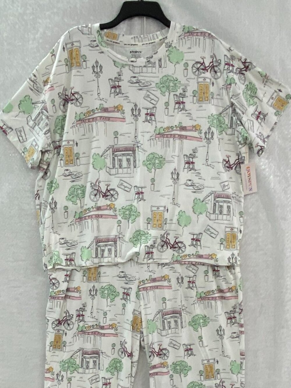 Joyspun Paris Print Women's Pajama Set Jersey Knit 2X18W-20W  Short Sleeve White